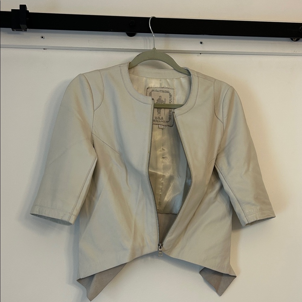 My Tribe Cream Leather Jacket